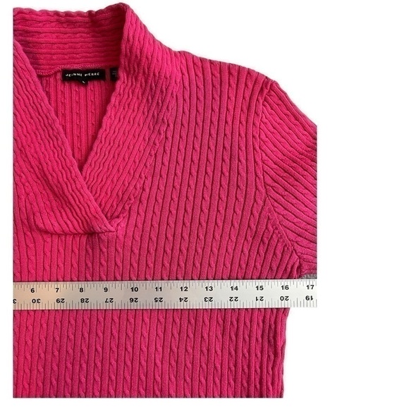 JEANNE PIERRE V Neck 3/4 Sleeve Barbie Pink 100% Cotton Size Large - Picture 8 of 9
